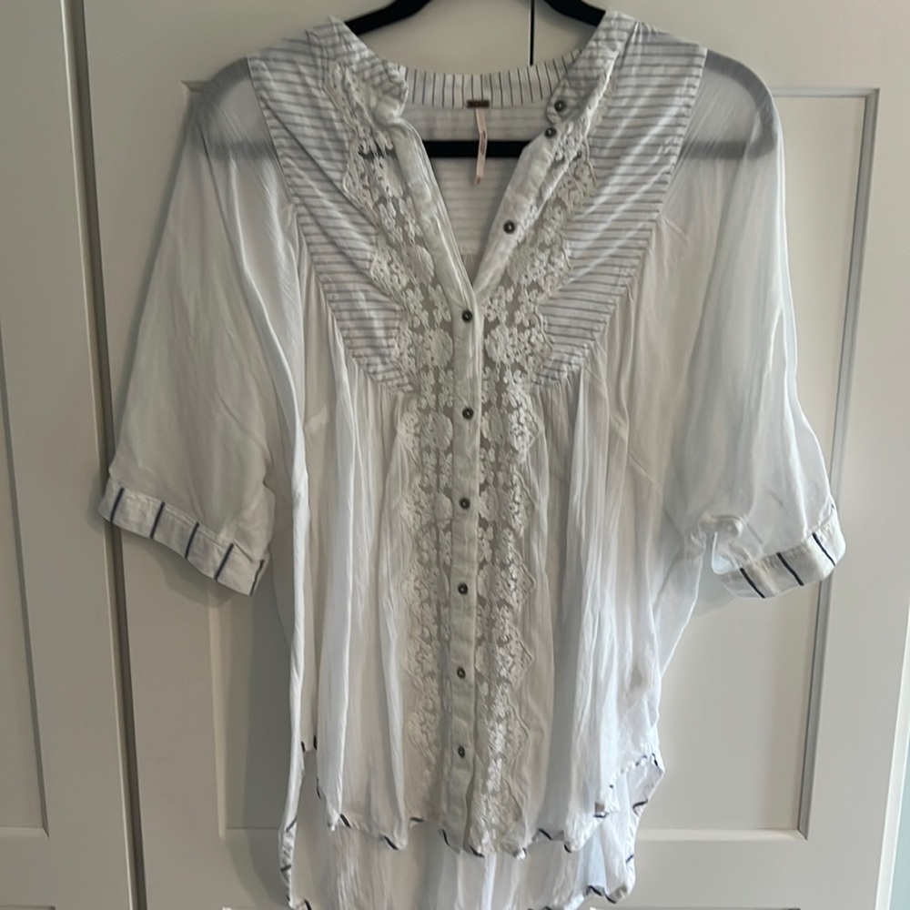 Free People white top with blue stripes